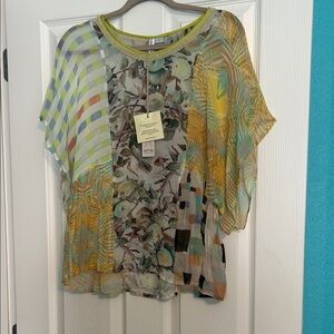 Anthropologie Patchwork Sheer Blouse - Yellow, Green, Blue